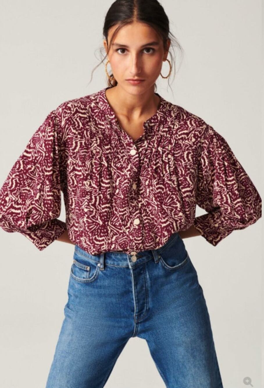 Ba&sh Blouse 2 Lio in Raisin Purple Floral Button Front Boho Casual Office Work